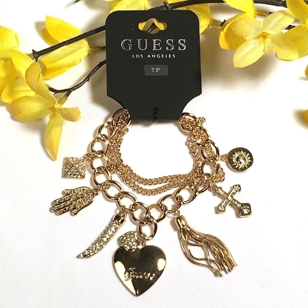 𝅺3/$29! GUESS Charm Bracelet Heart, Tassel, Cross